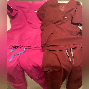 2 sets of figs. size xs small tops and xs small bottoms. In good condition.